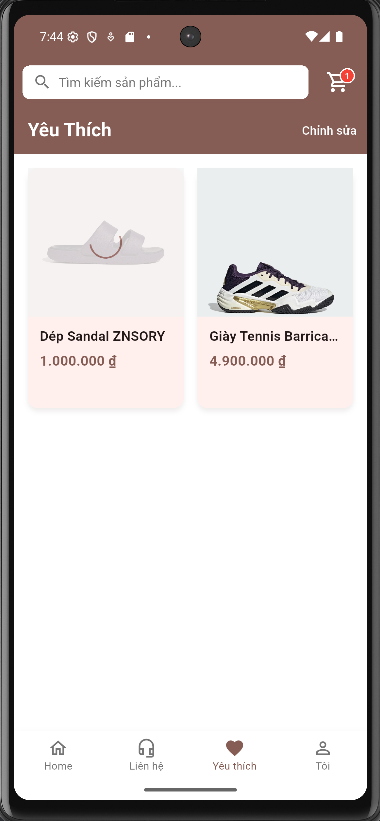 Danh sách sản phẩm tích hợp tính năng tìm kiếm trên ứng dụng đi động