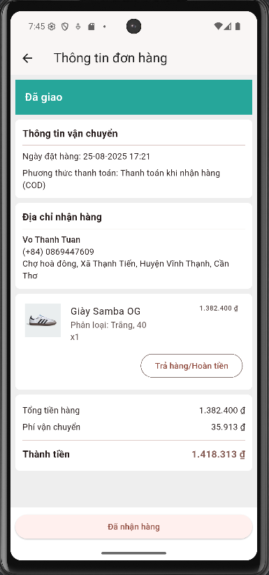 Tính năng đặt hàng trên app mobile
